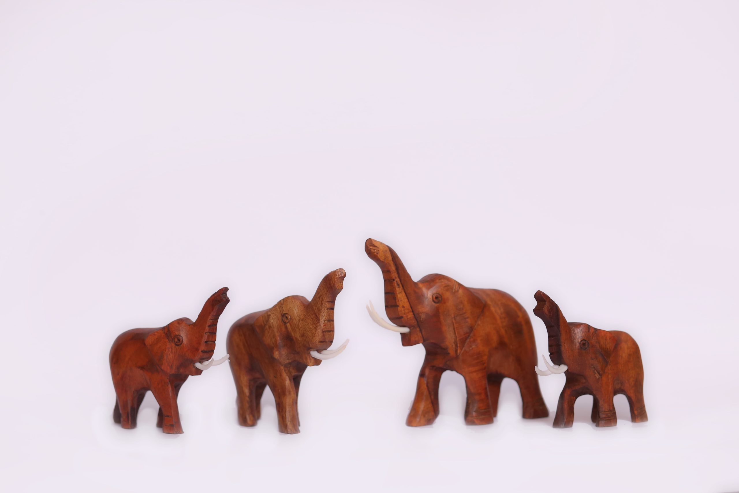 Handmade Wooden Elephant Set | 4-Piece Decorative Wooden Elephants | Rustic Animal Figurines for Home Decor & Kids Play