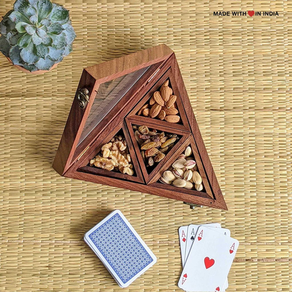 Premium Wooden Spice Box Set, Masala box for Kitchen, spice container, spice organizer with multiple compartment, Triangle shape aromatic spice organizer